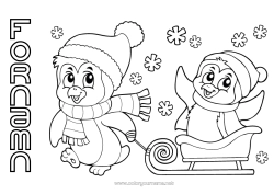 Gratis färgläggning Snö Vinter Fordon Pingvin, Pinguin Kälke Fåglar och flygande däggdjur