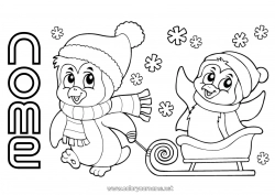 Desenho para personalizar Neve Inverno Veículos Pinguim, Pinguim Trenó Pássaros e mamíferos voadores