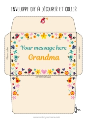 Free coloring Flowers Birthday Bird Spring Nanny Flying birds and mammals Envelope to print