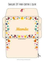 Página de desenho infantil Flores Pássaro Primavera Babá Pássaros e mamíferos voadores Envelope para imprimir