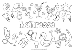 Coloriage enfant Été Nounou Gourmandises, sucreries Glace Symboles Bouée Cocktail