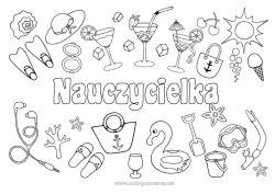 Kolorowanka dla dziecka Lato Niania Słodkości, łakocie Lód Symbole Bojka Koktajl