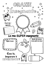 Pagina da colorare per bambini Attività per Bambini Positivo Insegnante Badge super Grazie Migliore Mestieri dell'educazione