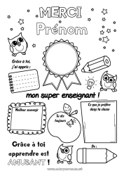 Coloriage gratuit Garçon Activités enfants Positif Maîtresse/Maître Badge super Merci Meilleur(e) Métiers de l'éducation