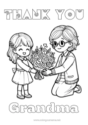 Free coloring Flowers Grandma Nanny Thank you Bouquet