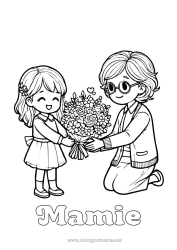 Coloriage enfant Fleurs Mamie Nounou Merci Bouquet