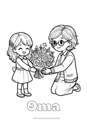 Kleurplaat voor kinderen Bloemen Oma Oppas Bedankt Boeket