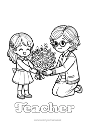 Child coloring page Flowers Grandma Nanny Thank you Bouquet