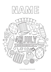 Colouring to customise Mandala Party Firework United States Of America Symbols 4Th Of July Musical Instruments Drum