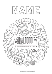 Free drawing Mandala Party Firework USA Symbols 4th July Musical instruments Drum