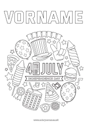 Kostenlose Malvorlage Mandala Fest Feuerwerk USA Symbole 4. Juli Musikinstrumente Trommel