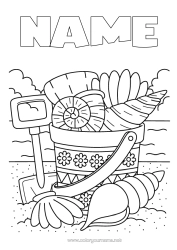 Free colouring Summer Beach Shellfish Marine or aquatic animals Beach bucket Games and toys