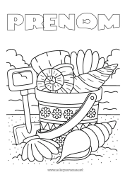 Coloriage à personnaliser Été Plage Coquillages Animaux marins ou aquatique Seau de plage Jeux et jouets