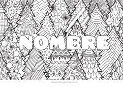 Colorear gratis Calma y zen árbol de Navidad Mandala Navidad Nombre decorado Dibujos complejos para colorear Zentangle Fondo decorativo