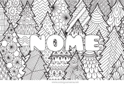 Disegno gratuito Calmo e sereno Albero di Natale Mandala Natale Nome decorato Colorazioni complesse Zentangle Sfondo decorativo