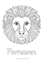 Färgläggningssida att anpassa Mandala Lejon Djur Komplexa målarbilder Zentangle Afrikas vilda djur Huvud