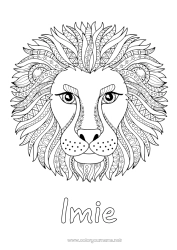 Kolorowanka za darmo Mandala Lew Zwierzę Złożone kolorowanki Zentangle Dzikie zwierzęta Afryki Głowa