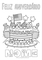 Desenho para personalizar Bolo EUA Bandeira 4 de julho