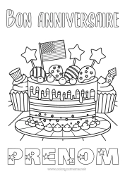 Coloriage gratuit Gâteau USA Drapeau 4 juillet