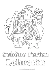 Kostenlose Malvorlage Urlaub Sommer Hut Lehrer/Lehrerin Kindermädchen Getränk Symbole Flip-Flop Seestern Meeres- oder Wasserlebewesen Büroberufe Limonade