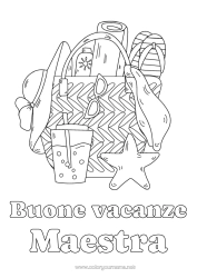 Colorazione gratuita Vacanze Estate Cappello Insegnante Tata Bevanda Simboli Infradito Stella marina Animali marini o acquatici Mestieri dell'educazione Limonata