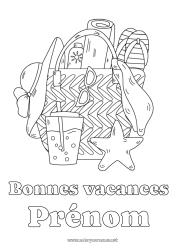 Dessin gratuit Vacances Été Chapeau Maîtresse/Maître Nounou Boisson Symboles Tong Étoile de mer Animaux marins ou aquatique Métiers de l'éducation Limonade