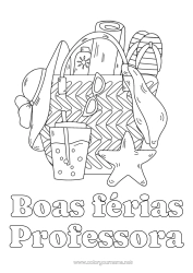 Desenho grátis Férias Verão Chapéu Professora/Professor Babá Bebida Símbolos Chinelo Estrela do mar Animais marinhos ou aquáticos Profissões de educação Limão