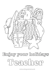Free colouring Holidays Summer Hat Mistress/Master Nanny Drink Symbols Tongue Starfish Marine or aquatic animals Education professions Lemonade