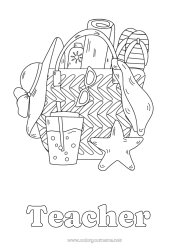 Child coloring page Holidays Summer Hat Teacher Nanny Drinks Symbols Flip flops Starfish Marine or aquatic animals Education Professions Lemonade