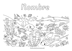 Colorear gratis Tortuga Mar Animales Tiburón Mantarraya Estrella de mar Animales marinos o acuáticos Reptiles Pulpo Langosta Tortuga marina