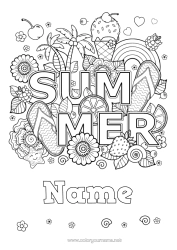 Free colouring Mandala Summer Rainbow Palm tree Treats, sweets Ice cream Symbols Tongue
