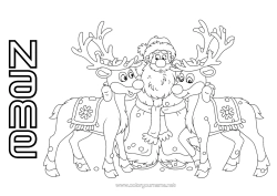 Free colouring Father Christmas Reindeer Christmas Forest animals