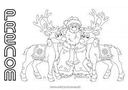 Coloriage gratuit Père Noël Renne Noël Animaux de la forêt