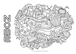 Desenho para personalizar Mandala Cinema Pipoca Bebida Refrigerante Guloseimas, doces