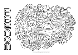 Dessin gratuit Mandala Cinéma Pop Corn Boisson Soda Gourmandises, sucreries