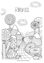 Free coloring Donuts Treats Ice cream Complex coloring pages Biscuits Lollipop Mountain
