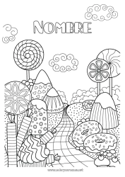 Colorear gratis Donuts Golosinas Helado Dibujos complejos para colorear Galletas Chupeta Montaña
