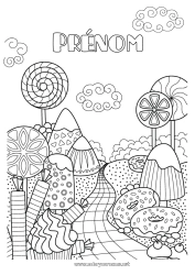 Coloriage gratuit Donuts Gourmandises, sucreries Glace Coloriages complexes Biscuits Sucette Montagne
