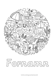 Gratis färgläggning Mandala Sommar Kaktus Palmträd Parasoll