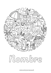 Dibujo libre Mandala Verano Cactus Palmera Parasol, sombrilla de playa