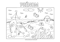 Coloriage gratuit Plage Mer Bateau Tong Seau de plage Jeux et jouets Véhicules maritimes