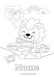 Disegno gratuito Sport Leone Vacanze Estate Spiaggia Animale Surf Animali selvatici dell'Africa Sport acquatici