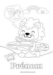 Dessin gratuit Sport Lion Vacances Été Plage Animal Surf Animaux sauvages d'Afrique Sports nautiques