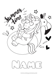 Colouring to customise Unicorn Summer Animal Pink Flamingo Dragons, Unicorns, And Fantastical Creatures Birds And Flying Mammals Buoy Swimming Pool