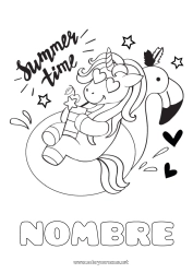 Colorear gratis Unicornio Verano Animales Flamenco rosa Dragones, unicornios y animales fantásticos Aves y mamíferos voladores Boya Piscina