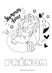 Coloriage gratuit Licorne Été Animal Flamant rose Dragons, licornes et animaux fantastiques Oiseaux et mammifères volants Bouée Piscine
