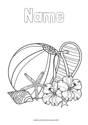 Free coloring Summer Flip flops Antistress Hibiscus Beach ball Games and toys