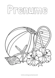 Pagină de colorat personalizată Vara Papuci Anti-stres Hibiscus Minge de plajă Jocuri și jucării