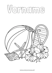 Kostenlose Malvorlage Sommer Flip-Flop Anti-Stress Hibiskus Strandball Spiele und Spielzeug
