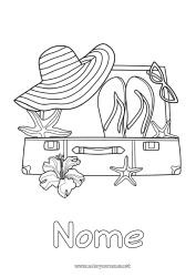 Colorazione gratuita Vacanze Estate Cappello Infradito Stella marina Animali marini o acquatici Hibiscus Valigie e bagagli